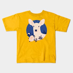 White Doe with Peonies Kids T-Shirt